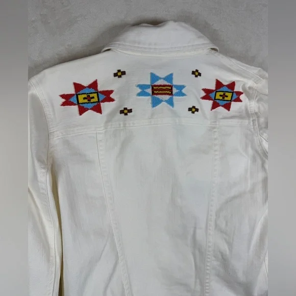 Women’s Polo Ralph Lauren White Jean Jacket Western Southwest Embroidered Bead - Picture 7 of 11